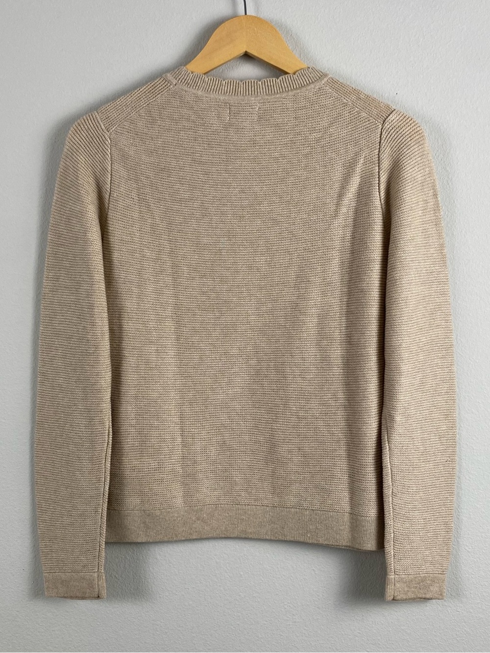 J. Crew Factory Scalloped Long Sleeve Crewneck Sweater | Heather Sandalwood - Picture 2 of 16